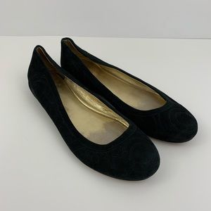 Coach Black Suede Buttercup Flats Logo Embroidery
